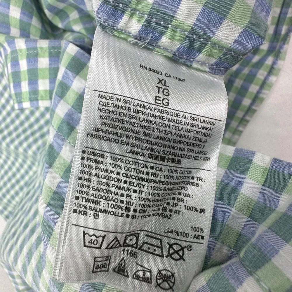 Banana Republic Mens XL Slim Fit Gingham Button Down Shirt‎ Green White Cotton